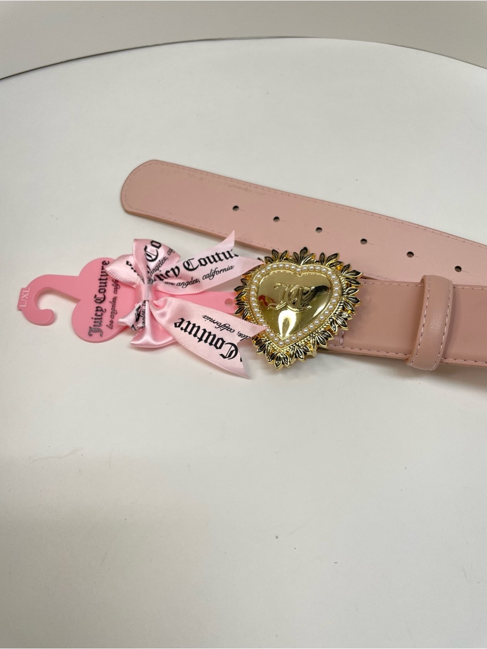 Juicy Couture Blush Pink Belt with Gold Jeweled Heart Buckle L/XL - Picture 4 of 5